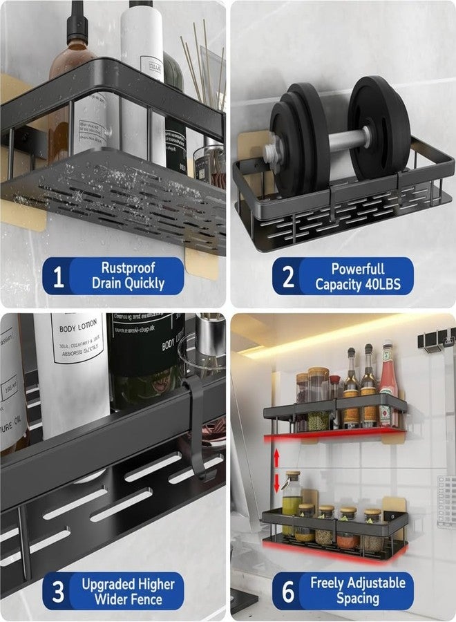 Shynora Gl-Steel 2-Pcs Bathroom/Kitchen Organiser Shelf-Rack | No-Drill Adhesive Wall Mounted Bathroom Accessories Shelves | Pack of 2, Black (31.5 * 13.5 * 5 cm) - Image 3